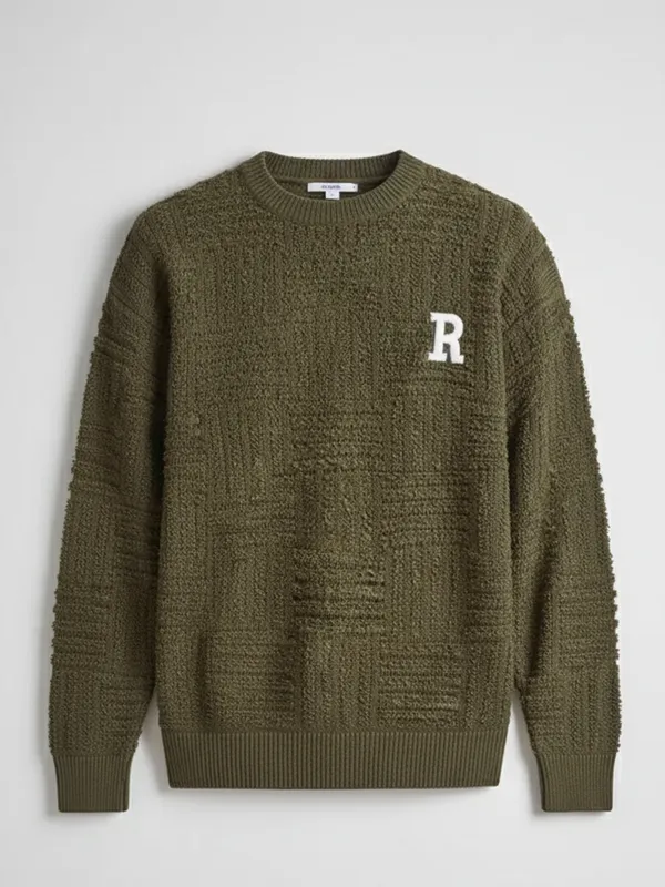 Highlander Men Olive Round Neck Pullover Sweater