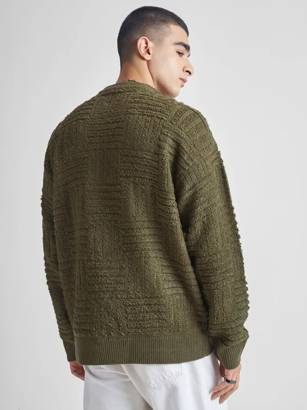 Highlander Men Olive Round Neck Pullover Sweater