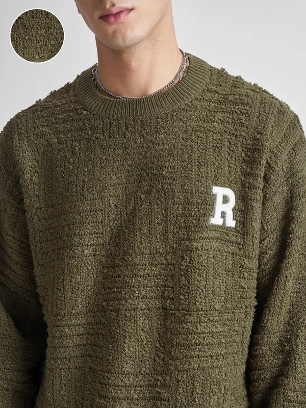 Highlander Men Olive Round Neck Pullover Sweater