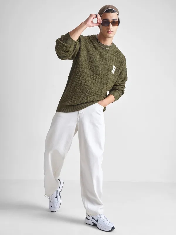 Highlander Men Olive Round Neck Pullover Sweater