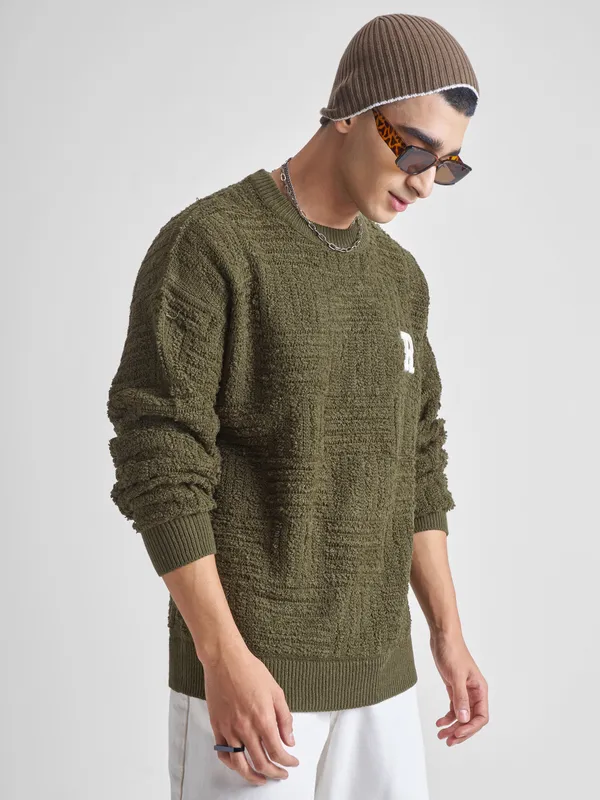 Highlander Men Olive Round Neck Pullover Sweater