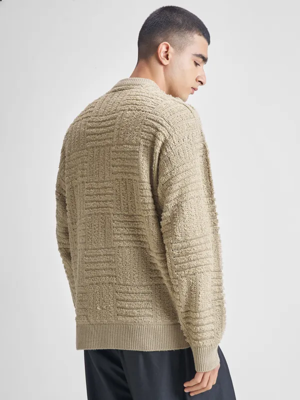 Highlander Men Beige Round Neck Pullover Sweater