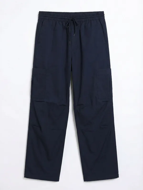 Highlander Men Navy Blue Loose Fit Solid Cargo