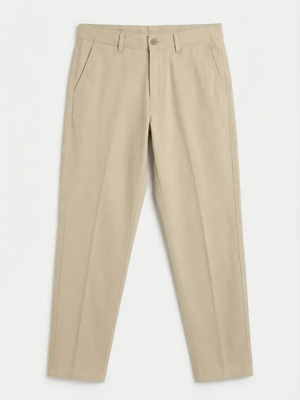 Highlander Men Beige Regular Fit Solid Casual Trouser