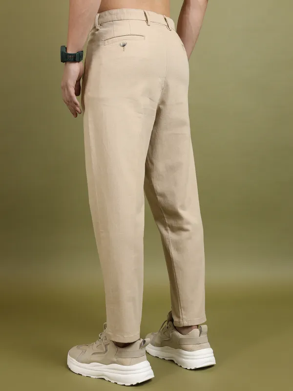 Highlander Men Beige Regular Fit Solid Casual Trouser