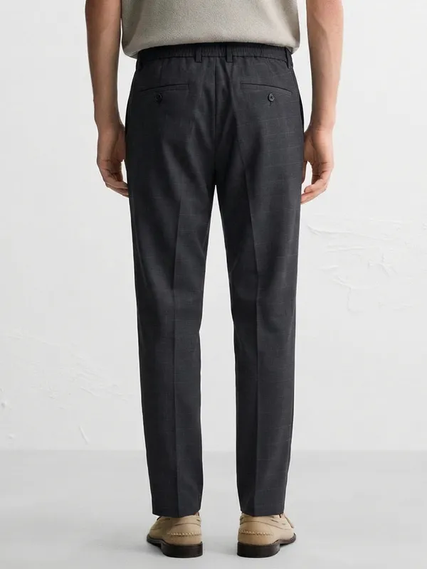 Highlander Men Navy Blue Slim Fit Solid Formal Trouser