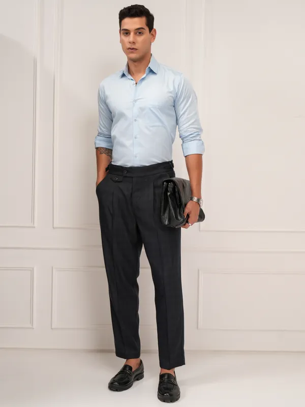 Highlander Men Black Slim Fit Solid Formal Trouser
