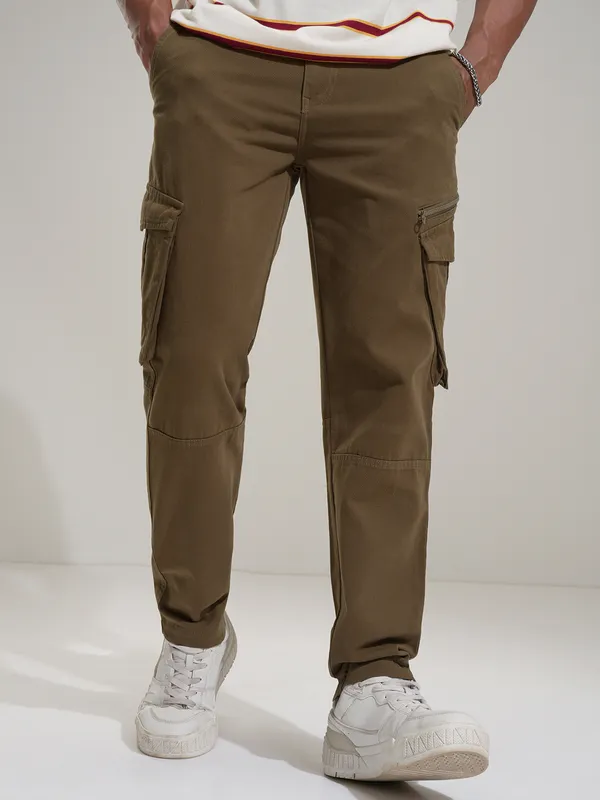 Highlander Men Brown Slim Fit Solid Cargos