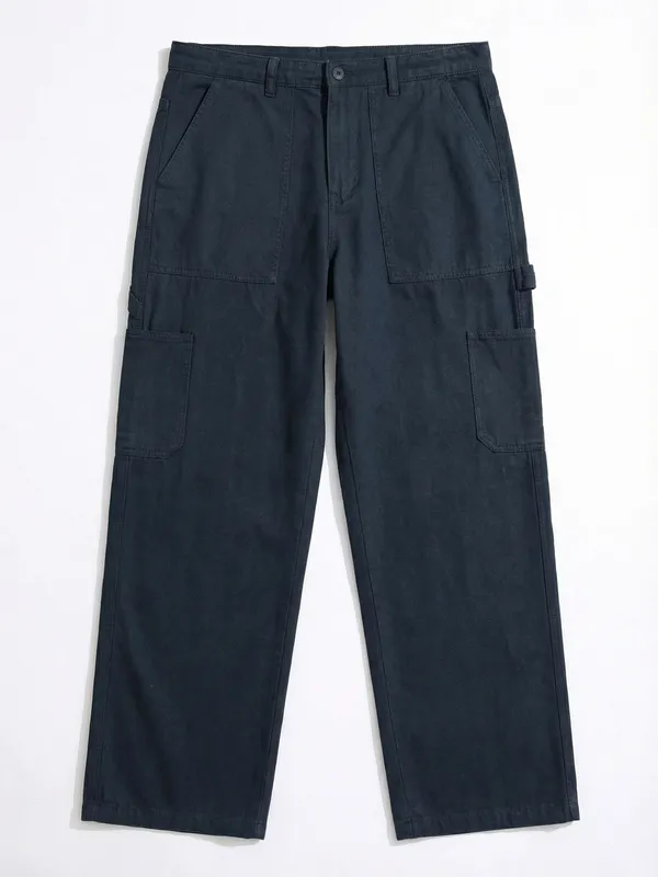 Highlander Men Blue Straight Fit Solid Cargo