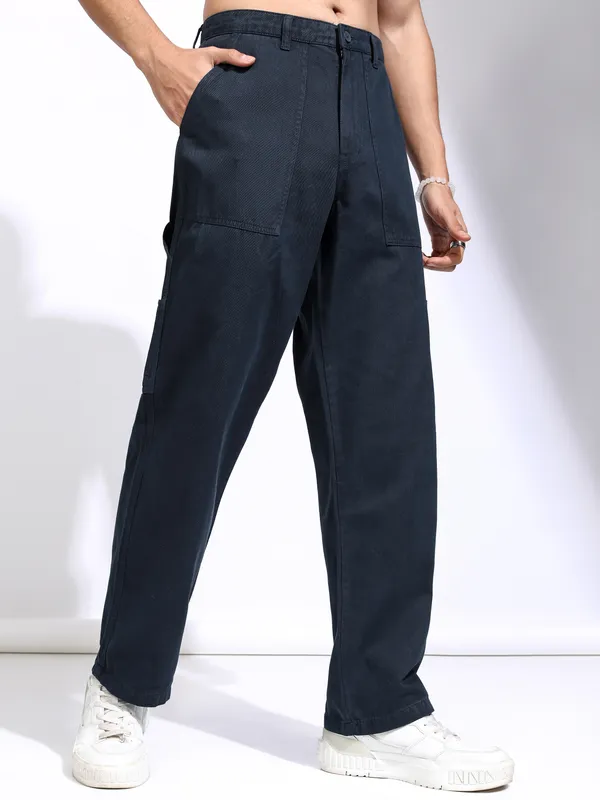 Highlander Men Blue Straight Fit Solid Cargo