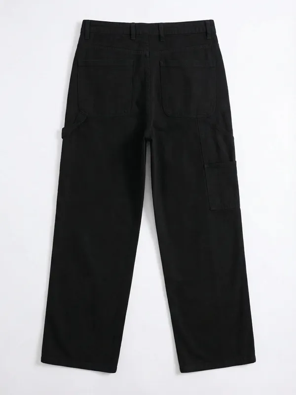 Highlander Men Black Carpenter Fit Solid Cargo