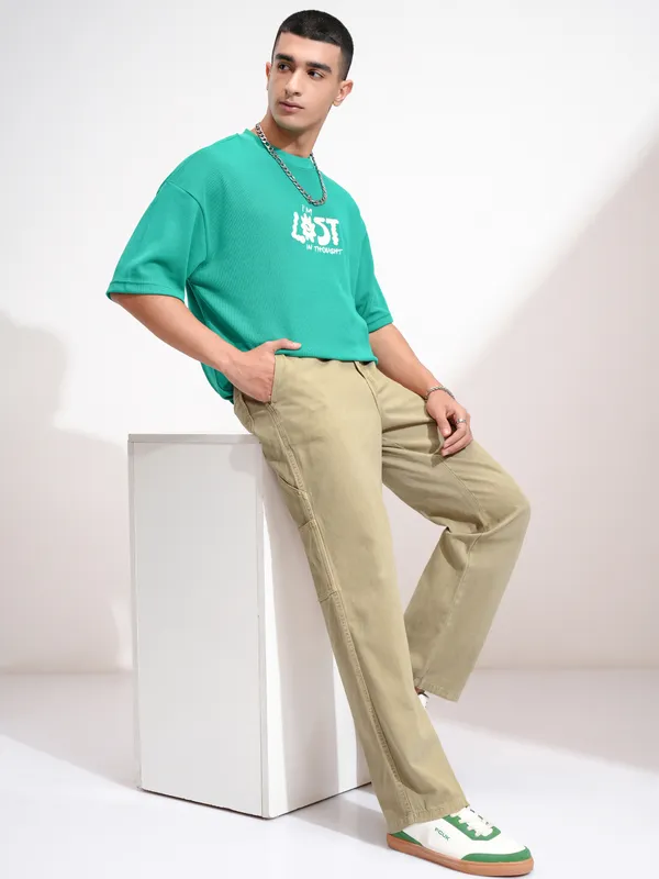 Highlander Men Beige Straight Fit Solid Cargo