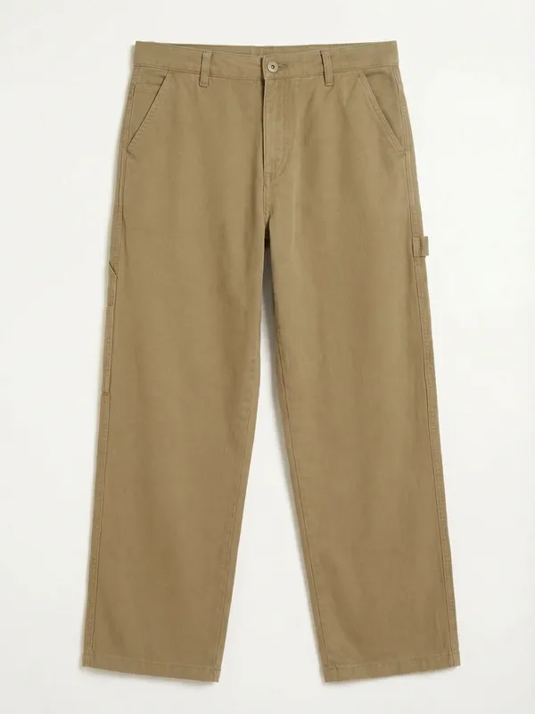 Highlander Men Brown Straight Fit Solid Casual Trouser