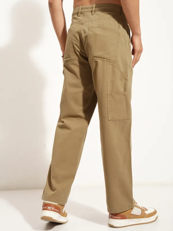 Highlander Men Brown Straight Fit Solid Casual Trouser