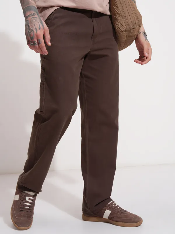 Highlander Men Brown Straight Fit Solid Casual Trouser
