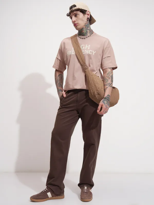 Highlander Men Brown Straight Fit Solid Casual Trouser