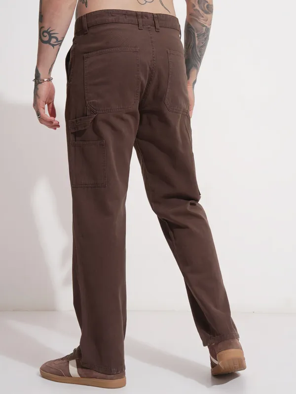 Highlander Men Brown Straight Fit Solid Casual Trouser