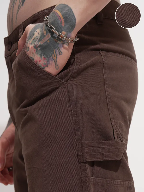 Highlander Men Brown Straight Fit Solid Casual Trouser