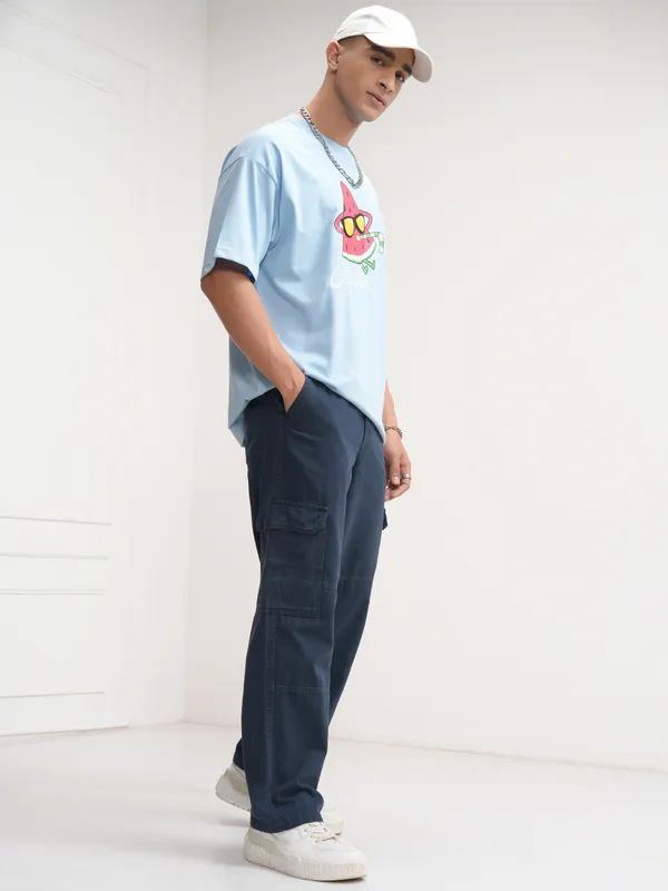 Highlander Men Blue Solid Straight Fit Cargos