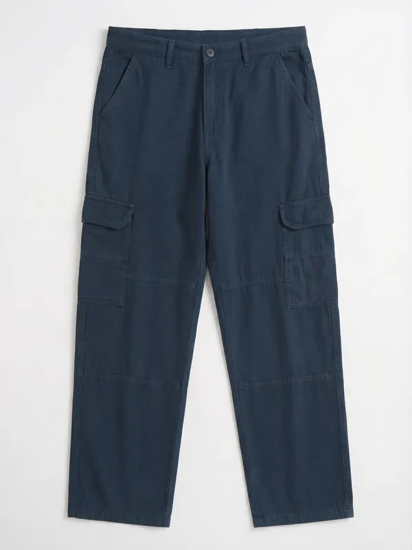 Highlander Men Blue Straight Fit Solid Cargo