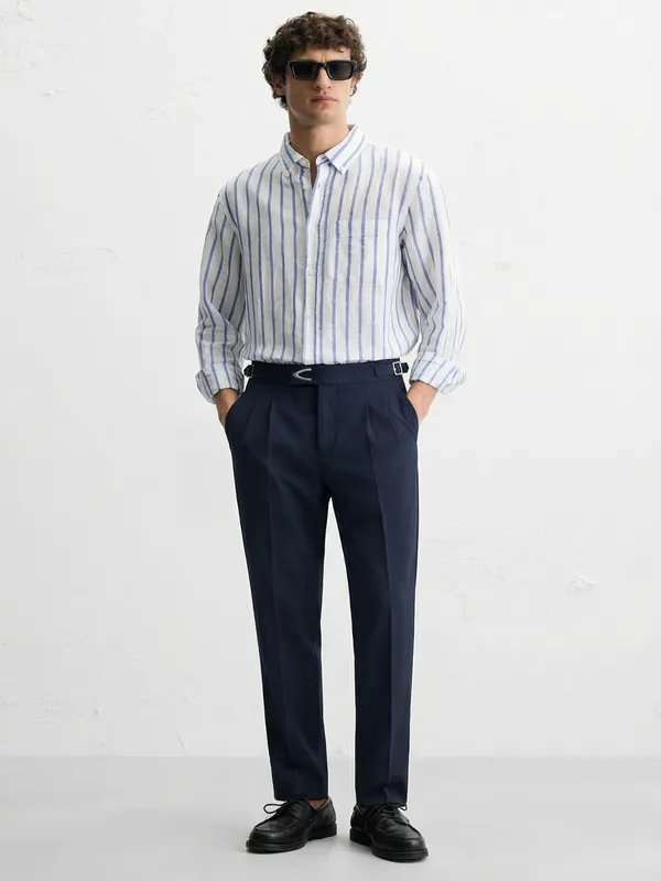 Highlander Men Navy Blue Regular Fit Solid Chinos