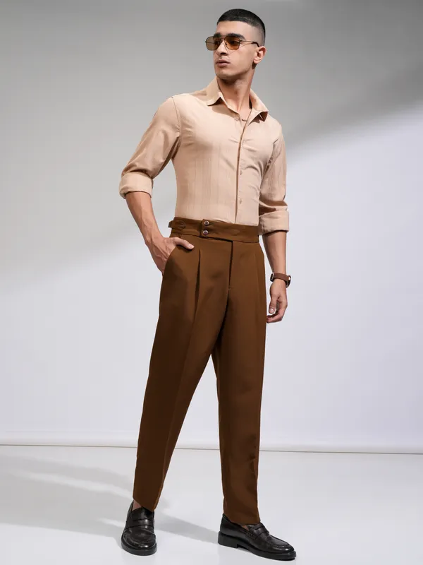 Highlander Men Rust Regular Fit Solid Drop Crotch Trousers