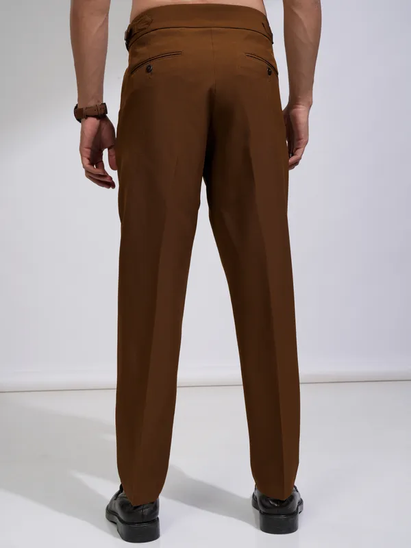 Highlander Men Rust Regular Fit Solid Drop Crotch Trousers