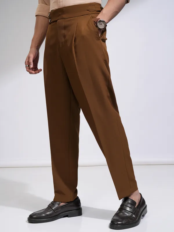 Highlander Men Rust Regular Fit Solid Drop Crotch Trousers