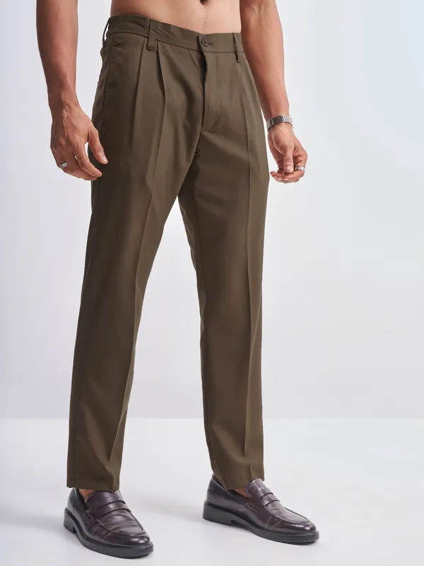 Highlander Men Brown Relaxed Fit Solid Formal Trouser