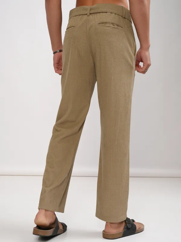 Highlander Men Beige Relaxed Fit Self Design Casual Trouser