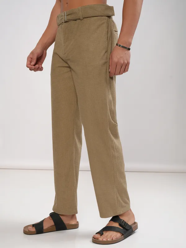 Highlander Men Beige Relaxed Fit Self Design Casual Trouser