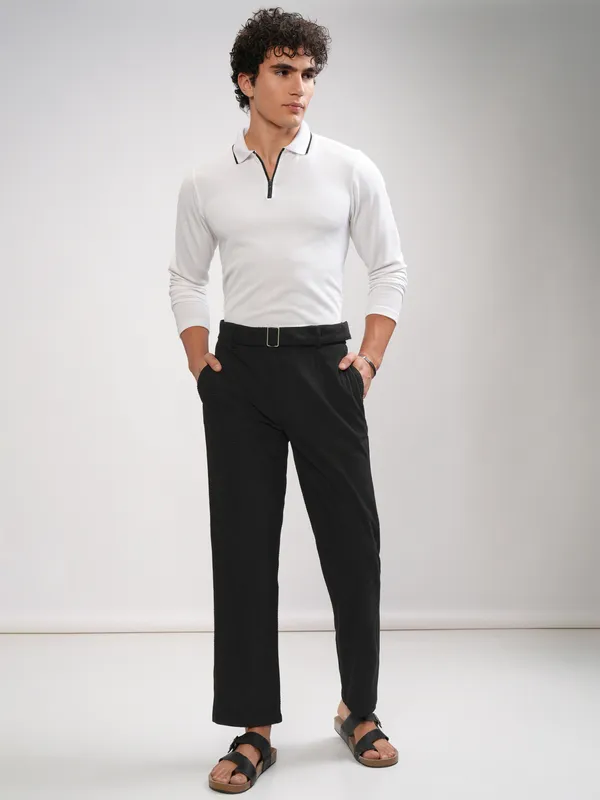 Highlander Men Black Relaxed Fit Self Design Casual Trouser