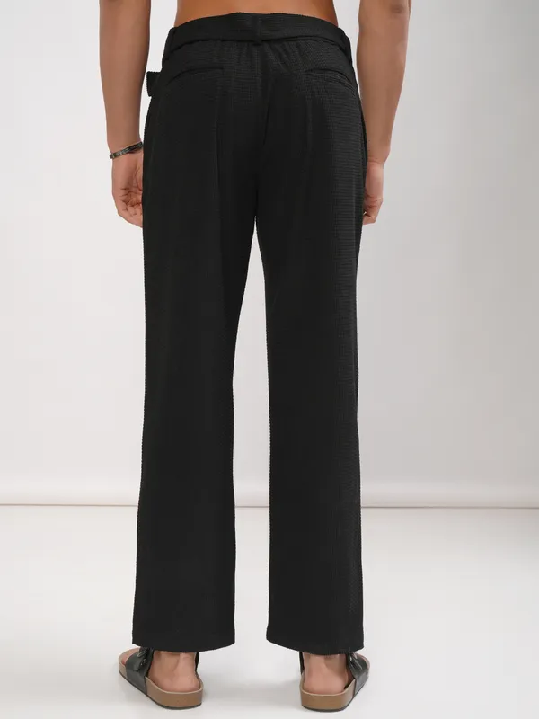 Highlander Men Black Relaxed Fit Self Design Casual Trouser