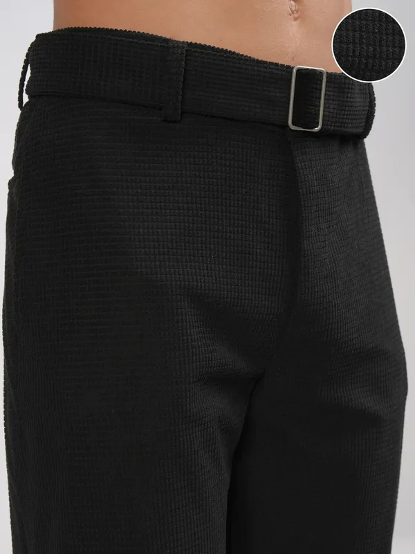 Highlander Men Black Relaxed Fit Self Design Casual Trouser