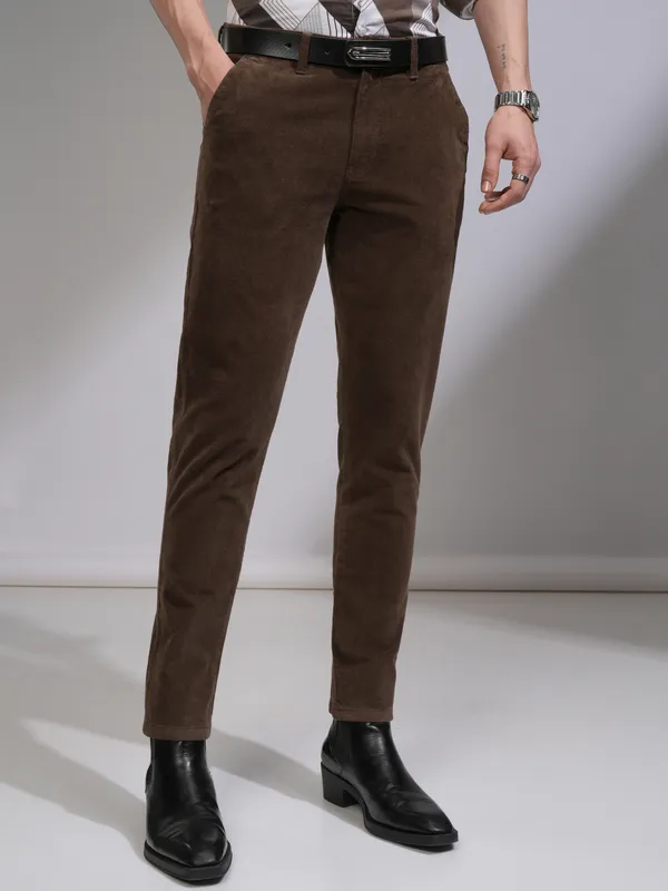 Highlander Men Brown Slim Fit Solid Casual Trouser