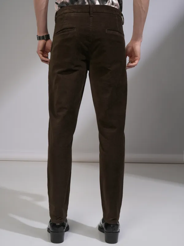 Highlander Men Coffee Brown Slim Fit Solid Casual Trouser