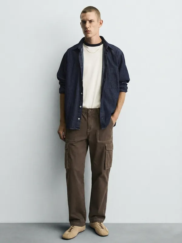 Highlander Men Brown Straight Fit Solid Cargo