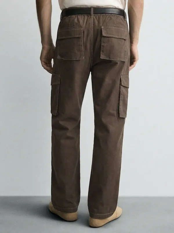 Highlander Men Brown Straight Fit Solid Cargo