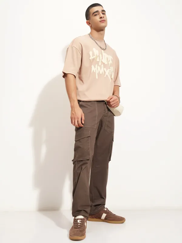 Highlander Men Brown Straight Fit Solid Cargo