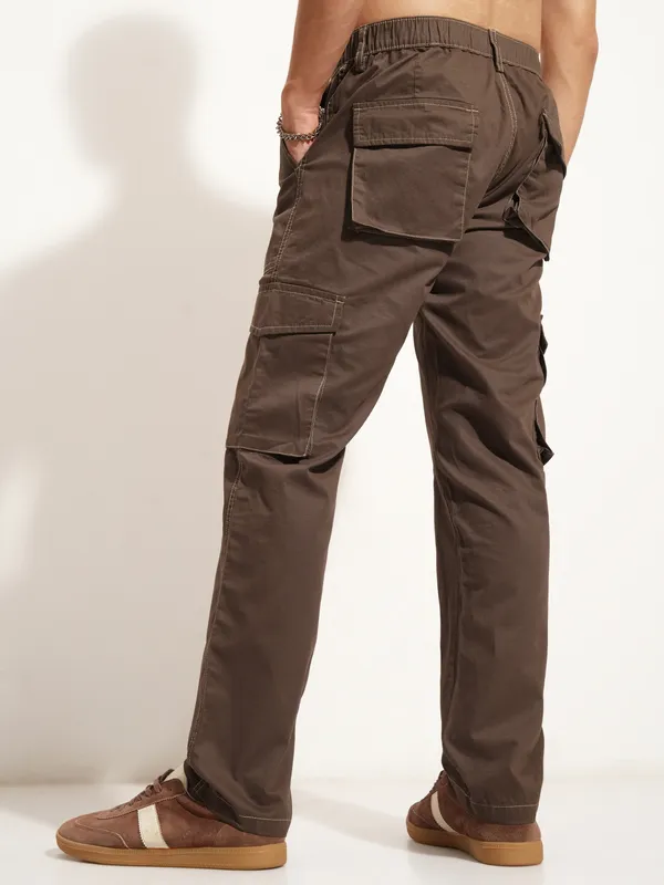 Highlander Men Brown Straight Fit Solid Cargo