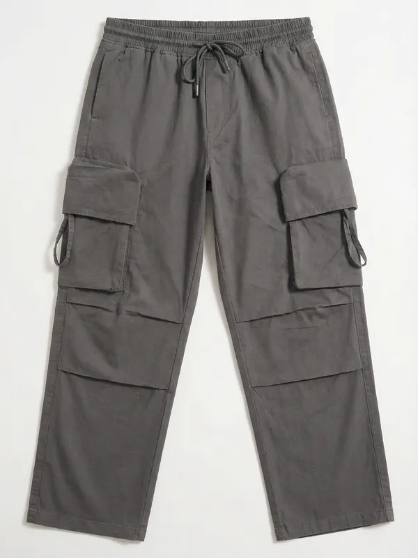 Highlander Men Grey Straight Fit Solid Cargo