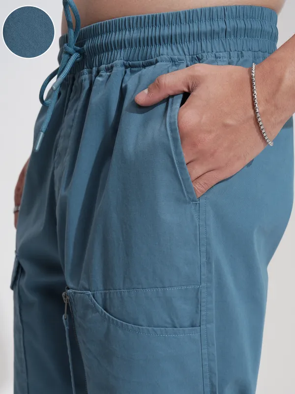 Highlander Men Blue Straight Fit Solid Cargos