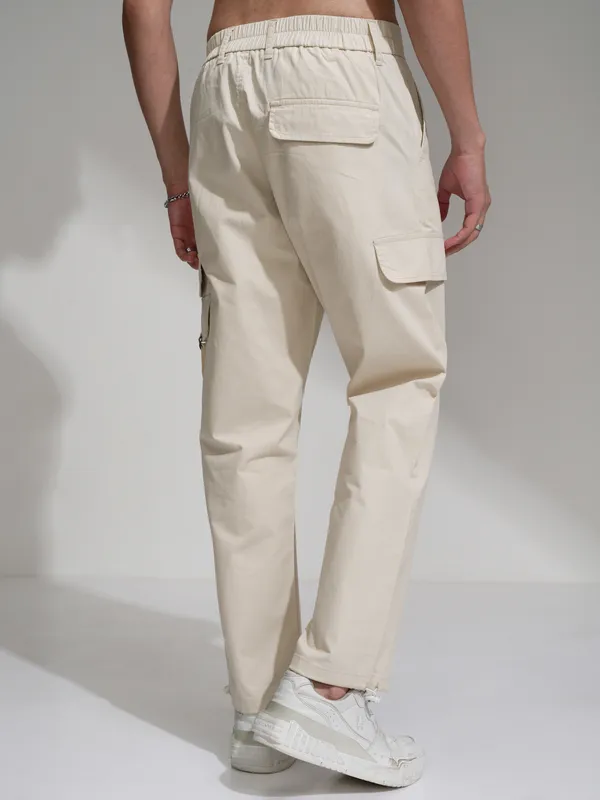 Highlander Men Beige Straight Fit Solid Cargos