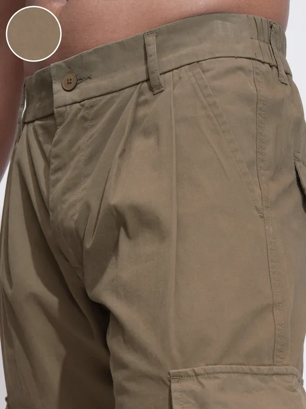 Highlander Men Brown Straight Fit Solid Cargos