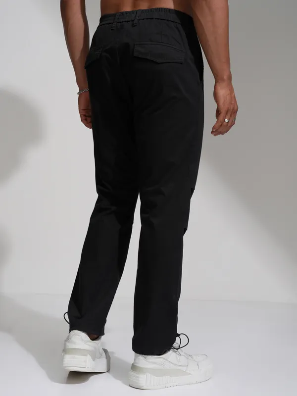 Highlander Men Black Straight Fit Wide Leg Casual Trouser