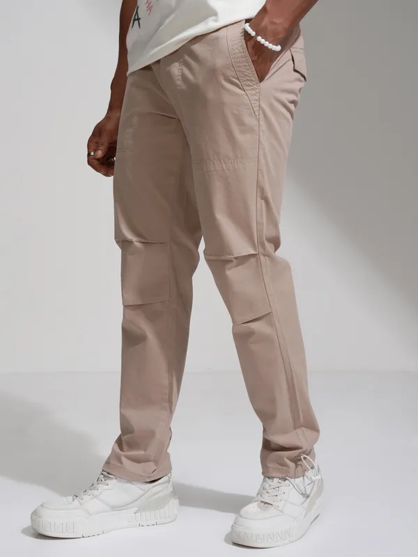 Highlander Men Rose Gold Straight Fit Wide Leg Casual Trouser