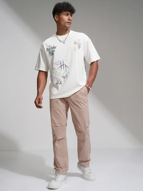 Highlander Men Rose Gold Straight Fit Wide Leg Casual Trouser