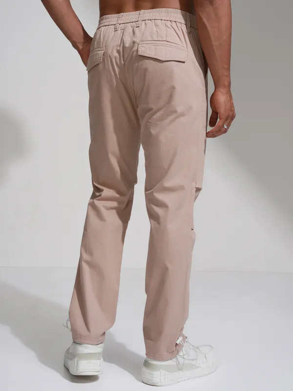 Highlander Men Rose Gold Straight Fit Wide Leg Casual Trouser