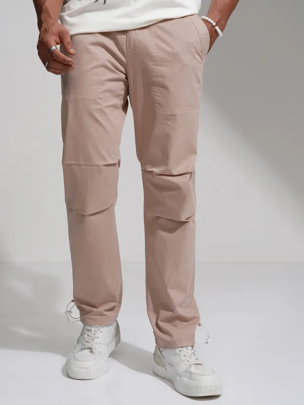 Highlander Men Rose Gold Straight Fit Wide Leg Casual Trouser