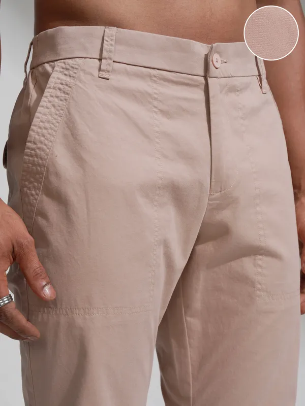 Highlander Men Rose Gold Straight Fit Wide Leg Casual Trouser